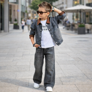 Stilingas džinsinis komplektas berniukui | Dvi spalvos